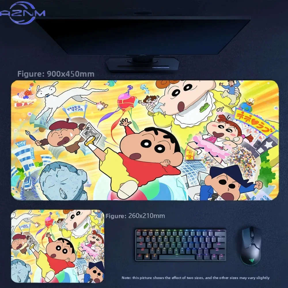 Colorful Crayon Shin‑chan Full Cast Anime Mousepad, Rubber Non‑Slip Large Desk Mat, Vibrant Cartoon Gaming Mouse Pad for Keyboar