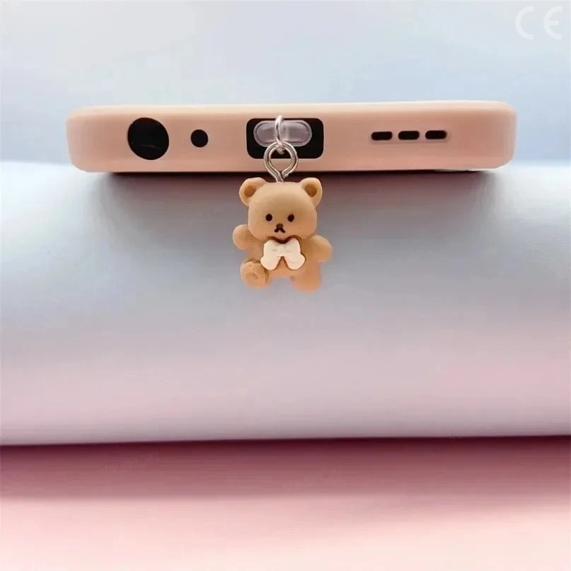 Cute Little Bear Phone Dust Plug Pendant for iPhone Samsung Xiaomi Type-C/iOS /Micro USB  Interface Cell Dust Plug Accessories
