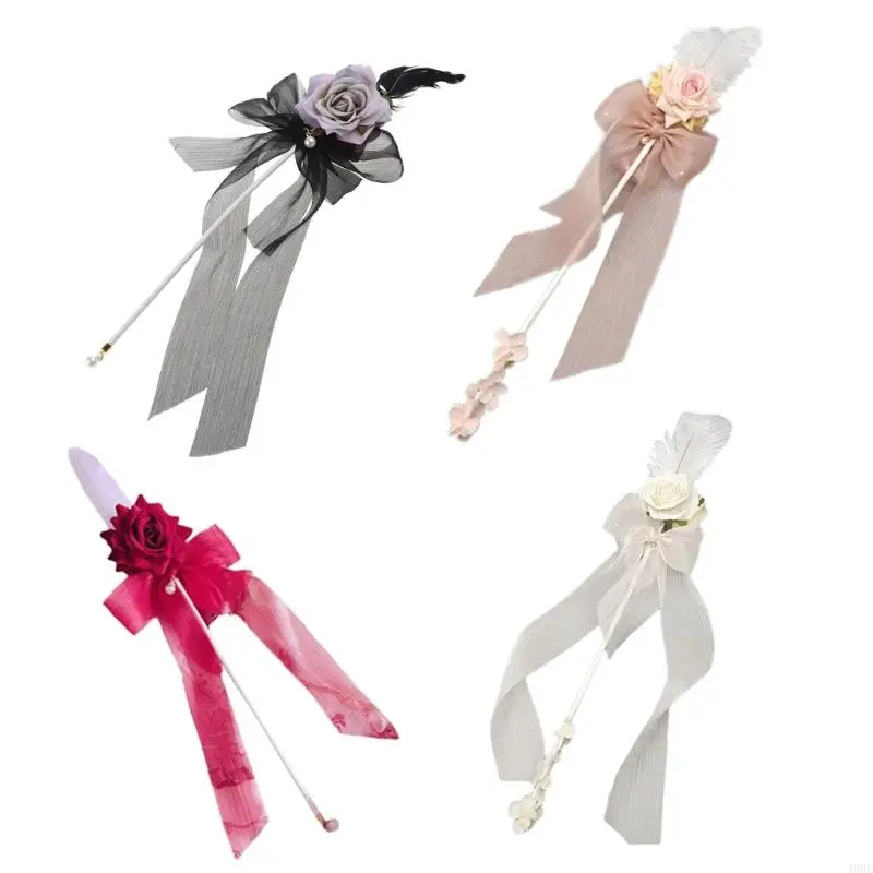 

49MF Ribbon Bow Fairy Rose Hand Cane Flower Wand Cosplay Accessories