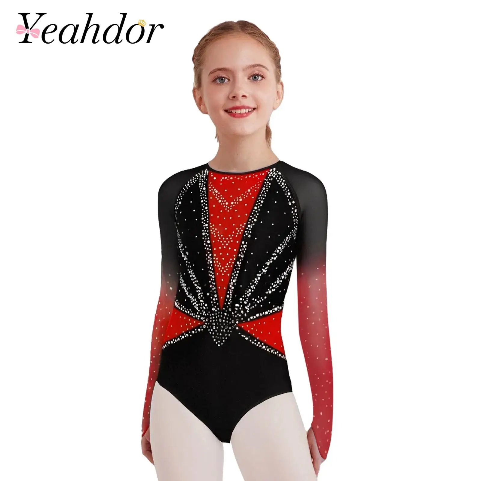 

Kids Rhinestone Artistic Skating Tights for Girls Children's Rhythmic Gymnastics Jumpsuit Bodysuit Shiny Ballet Dance Leotard