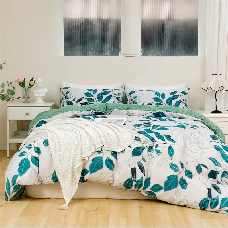 

Simple Pastoral Style Quilt Cover Three-Piece Black White Color Printing Bedding European and American Size