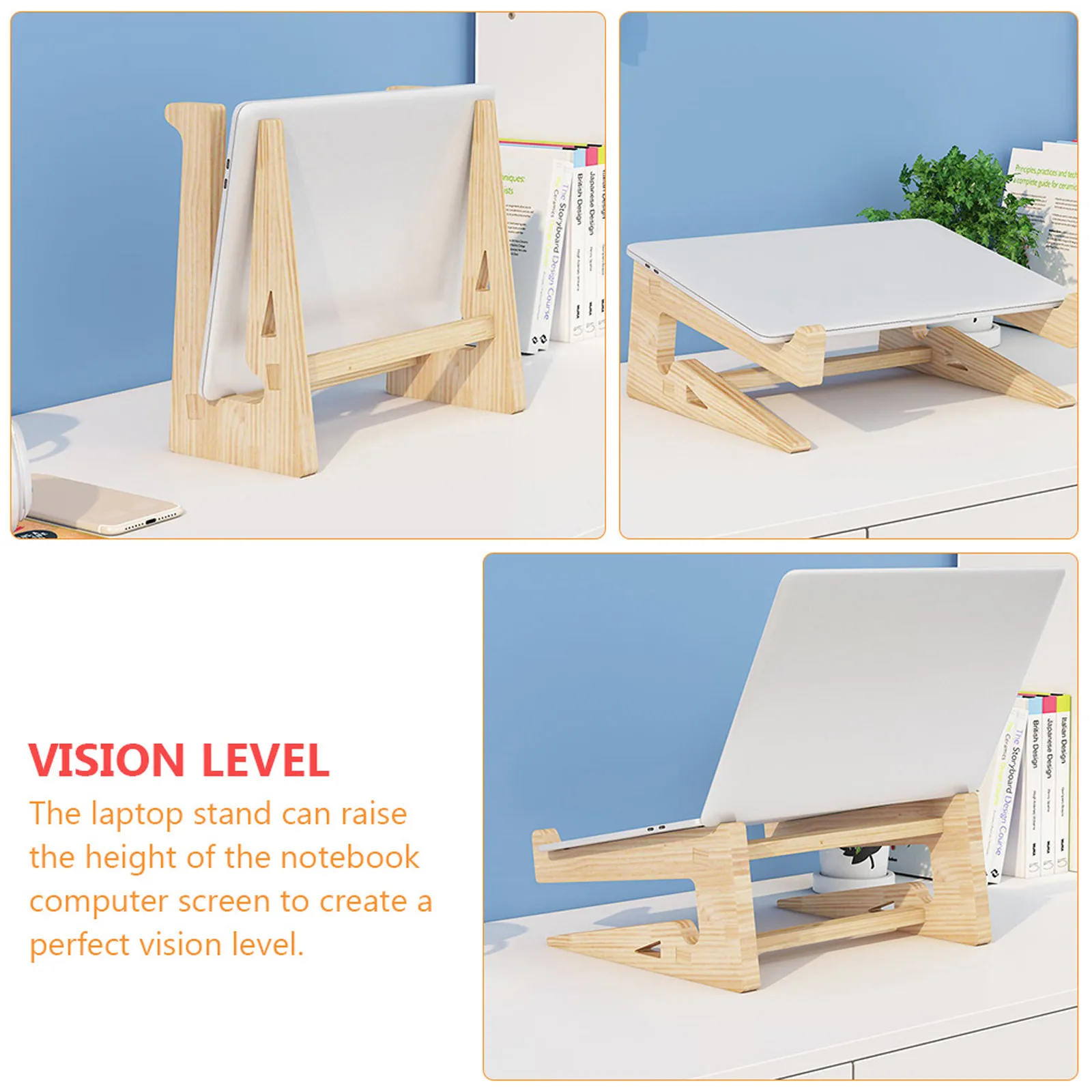1Pcs Wooden Laptop Rack Khaki Notebook Heighten Stand Ergonomic Desk Holder Computer Storage Organizer Office Coffee Shop