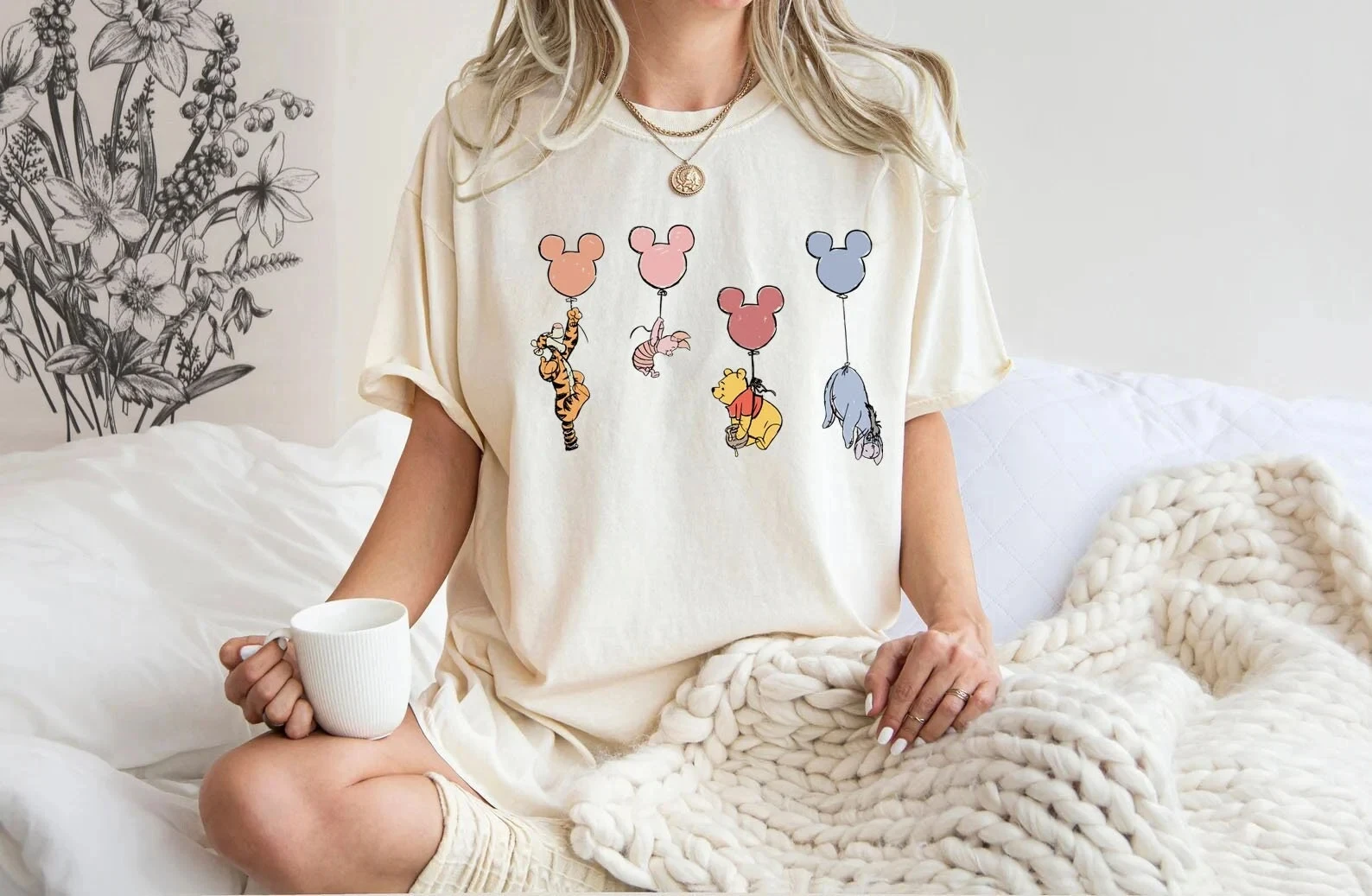 เสื้อยืดดิสนีย์วินนี่เดอะพูห์ผ้าฝ้ายผู้ชายผู้หญิงลำลองอินเทรนด์สตรีทแวร์โอเวอร์ไซส์หลวมแขนสั้นชุดยูนิเซ็กส์สำหรับงานอีเว้นท์