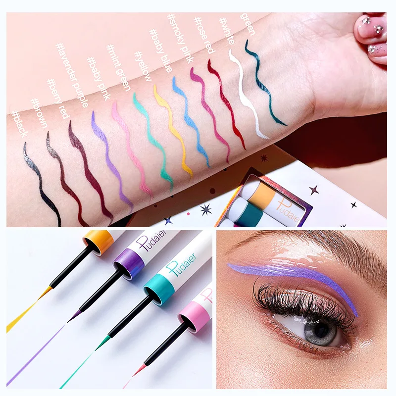 Pudaier 12 Colors White Liquid Eyeshadow Eyeliner Pencil Set Durable Waterproof Matte Nude Eye Shadow Liner For Women Cosmetics