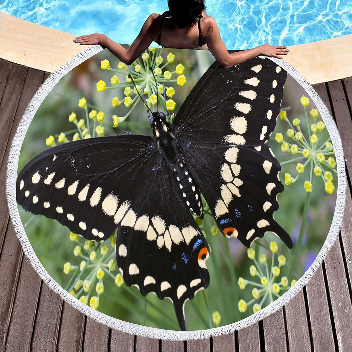 Butterfly Round Beach Towel Fast Dry Super Water Absorbent Towels, Ultra Soft Sand Proof Beach Towel Blanket Bath Towel Yoga Mat