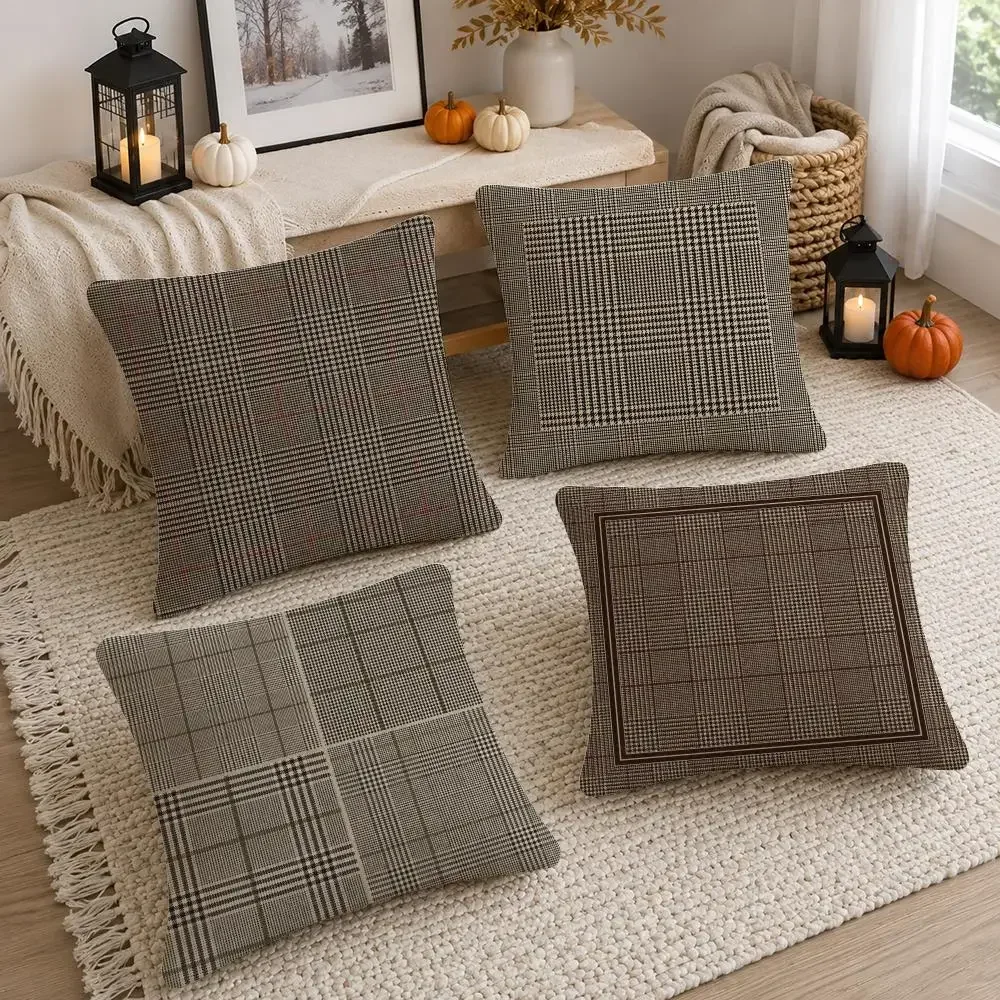 Pattern Glen Check Cushion Cover Soft Fluffy Short Plush  Pillow Case Throw Decorative Cushion Covers for Sofa Home Decor