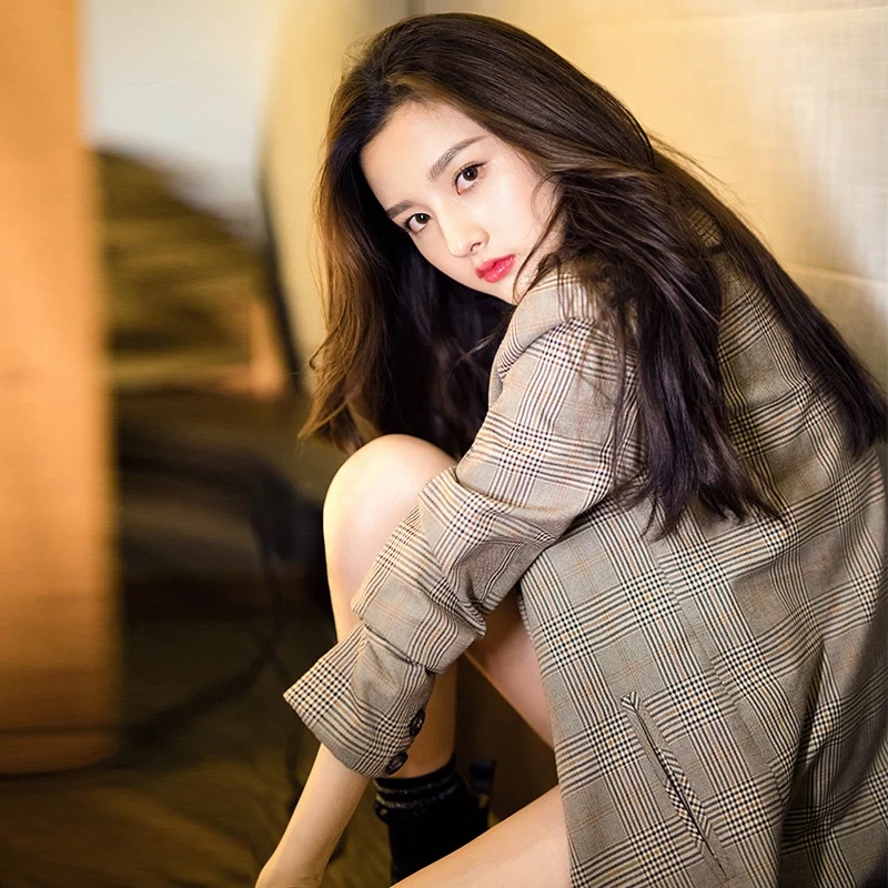 

Женский клетчатый костюм: свободный крой, в стиле ретро-шик, весна-осень, новинка, повседневный, в западном стиле