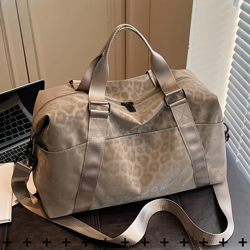 Retro Leopard Print PU Soft Lightweight Large Capacity Multi-Functional Multi-Pocket Luggage Bag