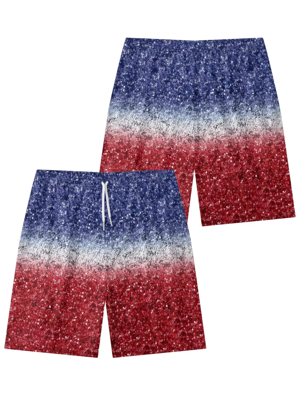 メンズグラデーションプリントカーゴショーツ、速乾性アクティブウェアボトムス、カジュアル、トレンディーなスポーツ、軽量、ルーズフィット、ジム、ランニング、赤、青