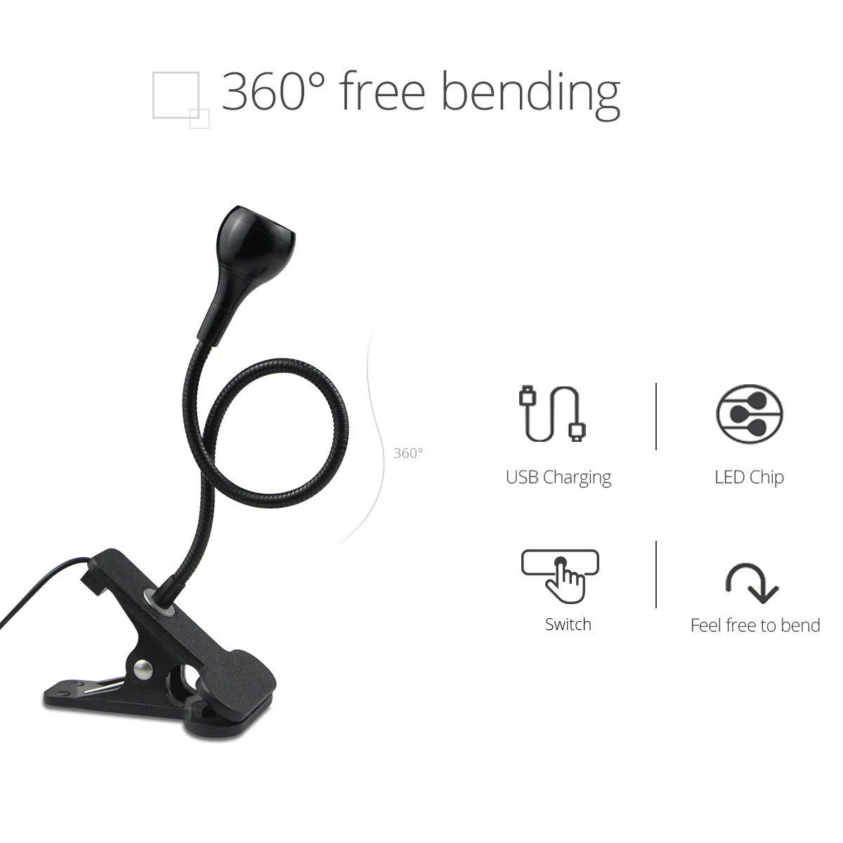 Lámpara LED de lectura con Clip para mesa de cama, luces nocturnas flexibles y libres alimentadas por USB con interruptor de botón