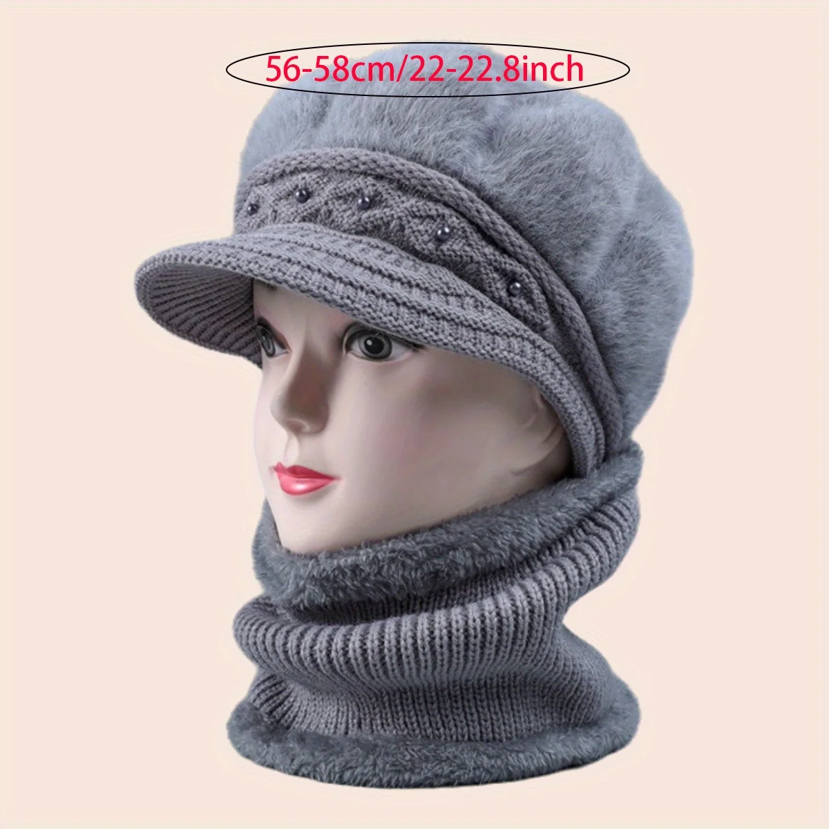 Winter Sjaal Hoed Set Effen Kleur Lange Pluche Verdikte Warme Muts Mode Casual Winddicht Skull Cap Accessoires