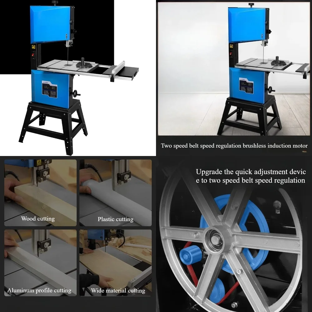 14 Inch Industrial Band Saw for Wood Aluminum Cutting 1100W 220V Adjustable Speed 220mm Cutting Height 340mm Throat Depth
