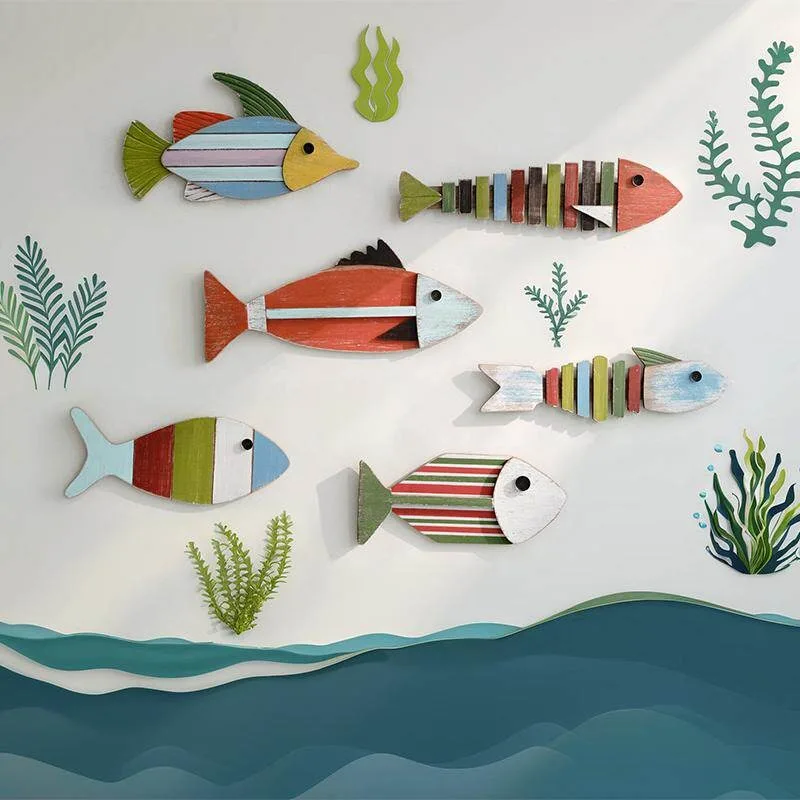Retro Fish Pendant Wall Three-dimensional Fish-shaped Wall Decoration Living Room Decoration Home Decor Статуэтки Из Дерева