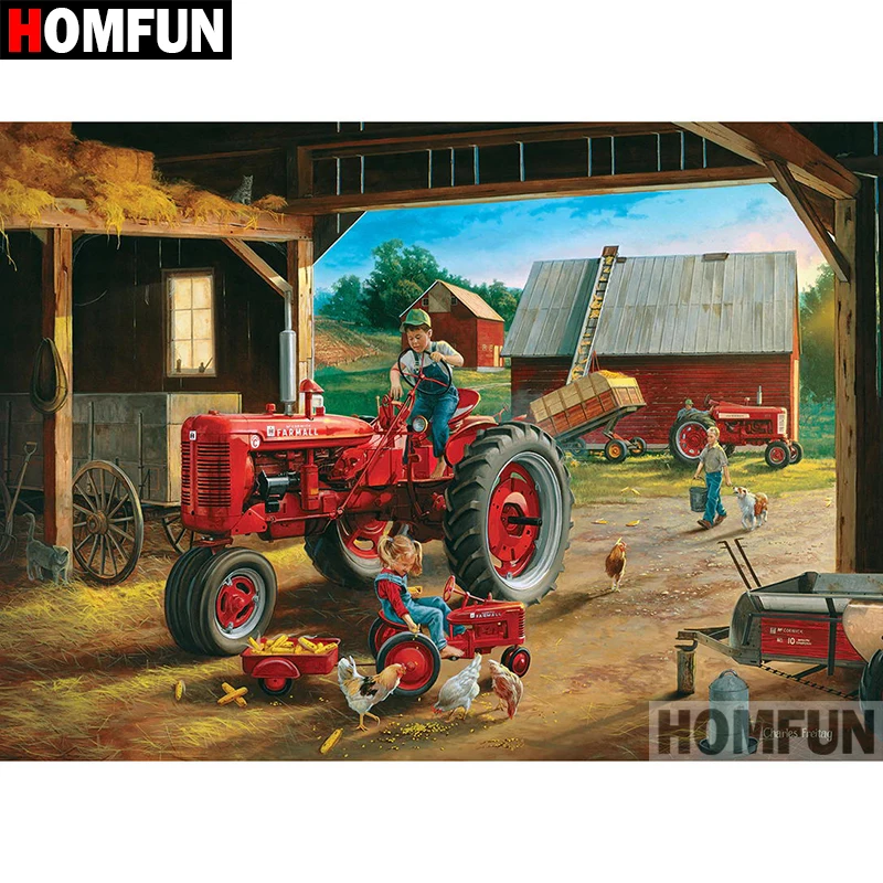 

HOMFUN 5D DIY Diamond Painting Full Square/Round Drill "Tractor landscape" Embroidery Cross Stitch gift Home Decor Gift A08988