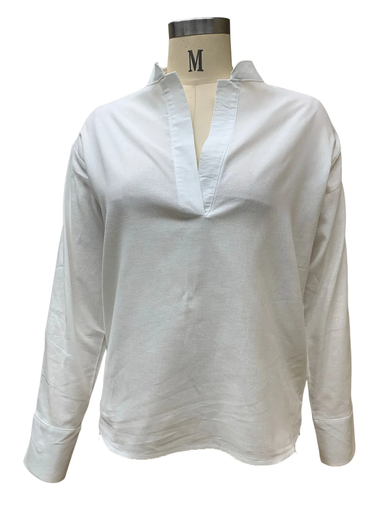 BAMBOOBOY-بلوزة بياقة قائمة عتيقة للنساء ، بلوفر فضفاض للسيدات ، قمم بأكمام طويلة ، قمصان صيفية وخريفية #4