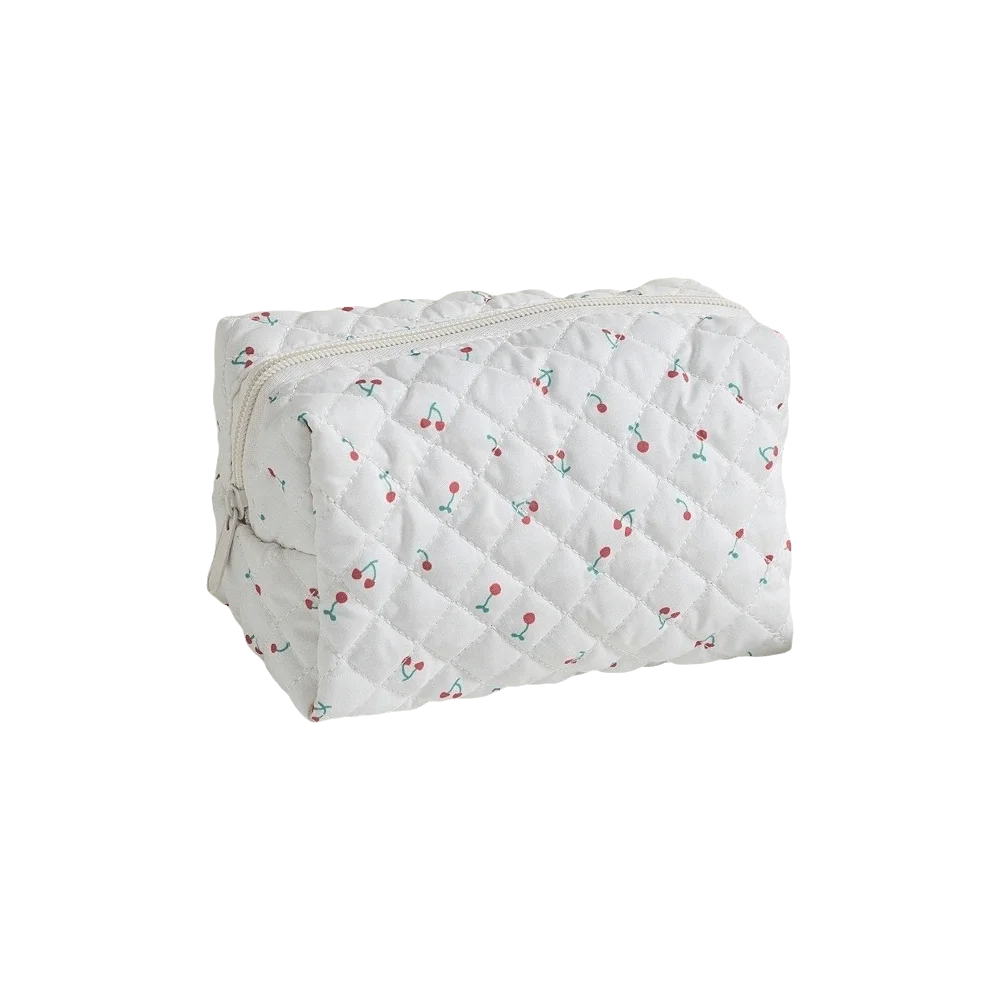 Aesthetic Quilted Makeup Bag Floral Print Large Capacity Cosmetic Bag Portable elegant Cosmetic Organizer Travel
