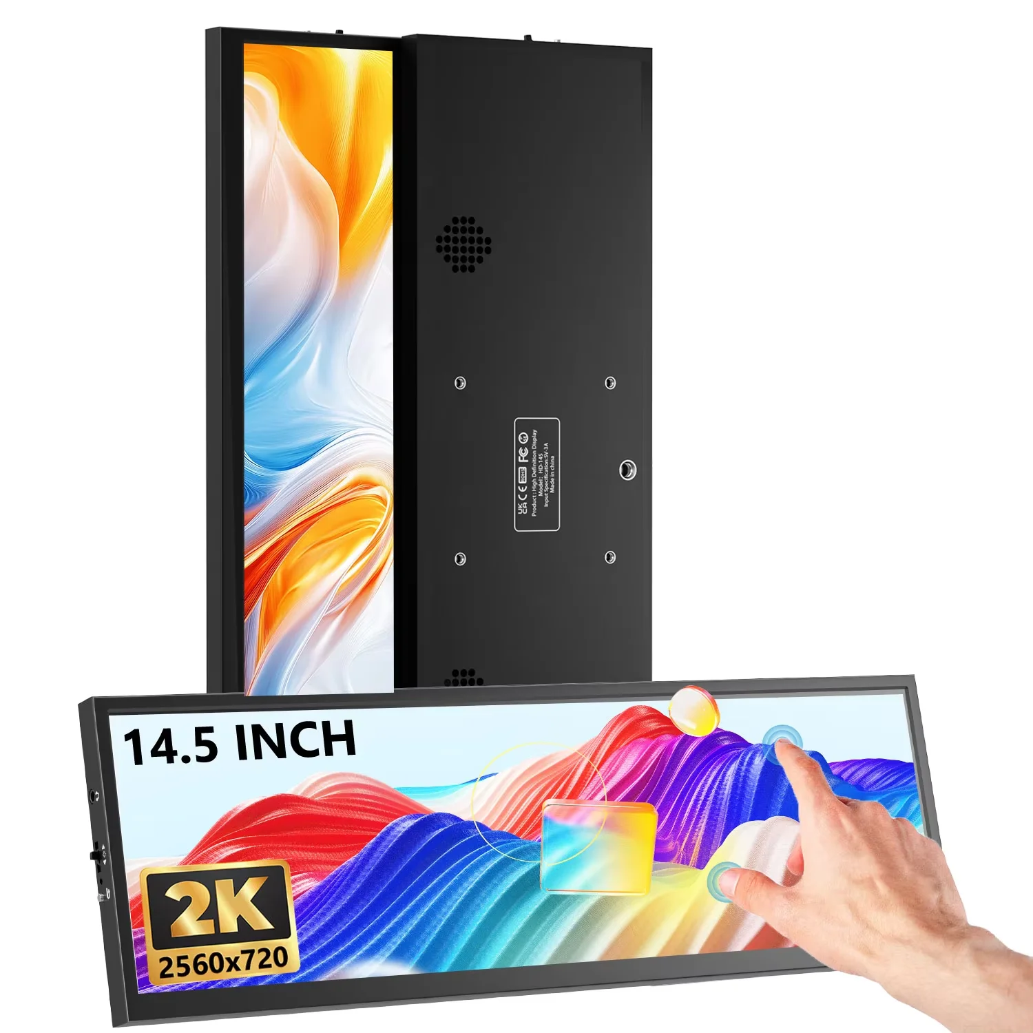 14.5 Inch 2K Touchscreen Stretched Bar Monitor 2560x720 IPS LCD, USB‑C Input, Touch Secondary Display for PC Case CPU GPU Monit