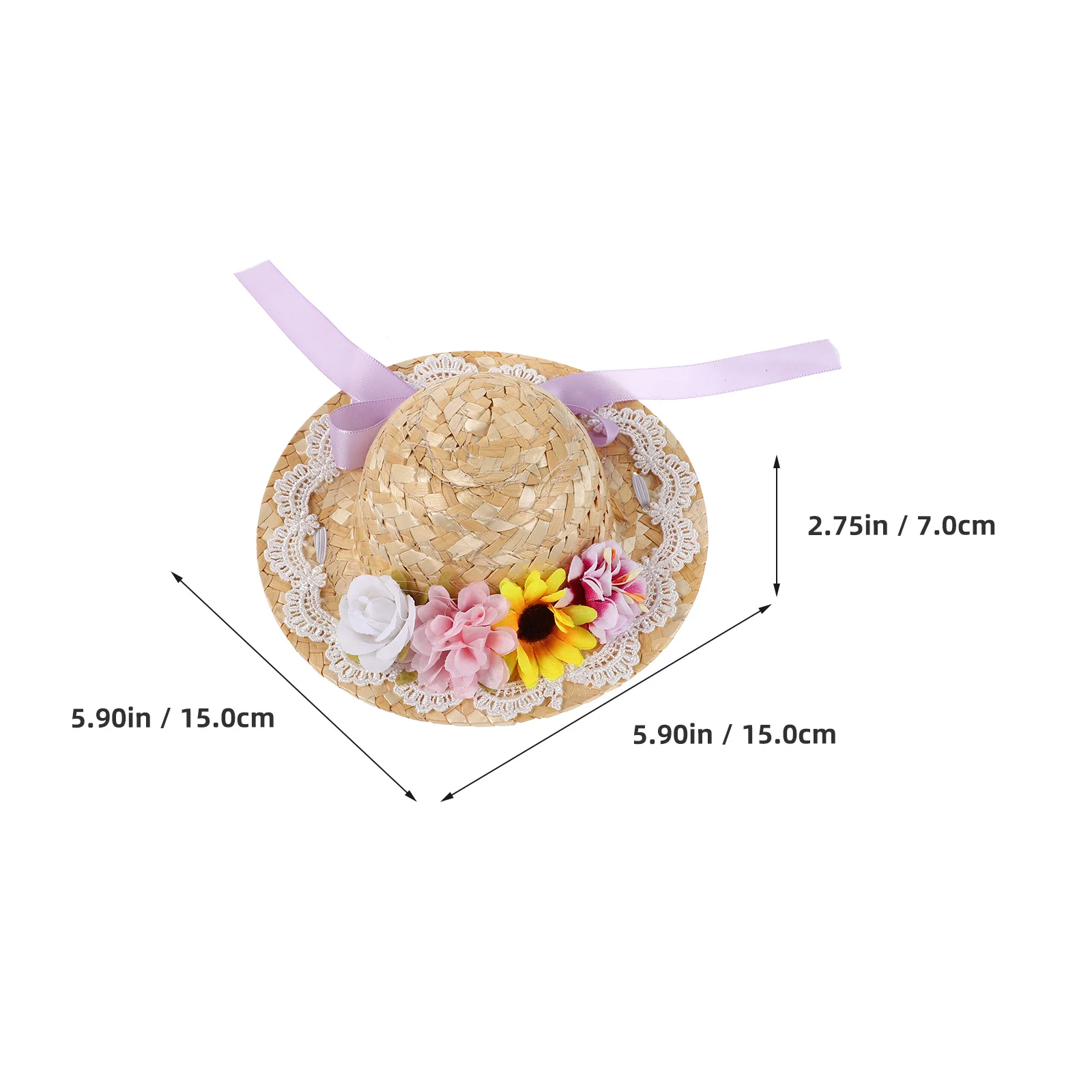 Mini chapéu de palha tecido com detalhes de flores, estilo boho, decoração pequena para exibição de casa, acessório exclusivo de fornecimento de artesanato