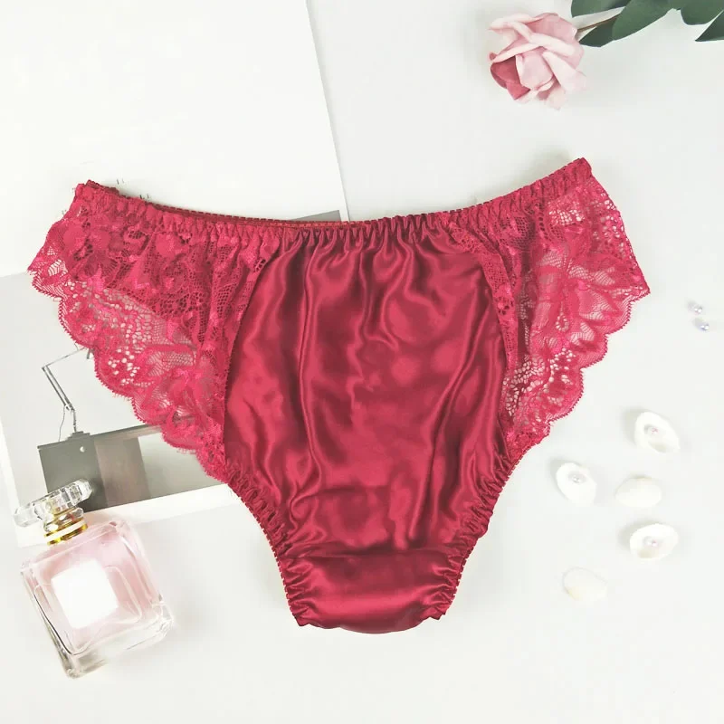 1pc Women\'s Summer Sexy Lace Panties Silky Silk Underpants Underwear Solid Color Ladies Girls Briefs Shorts