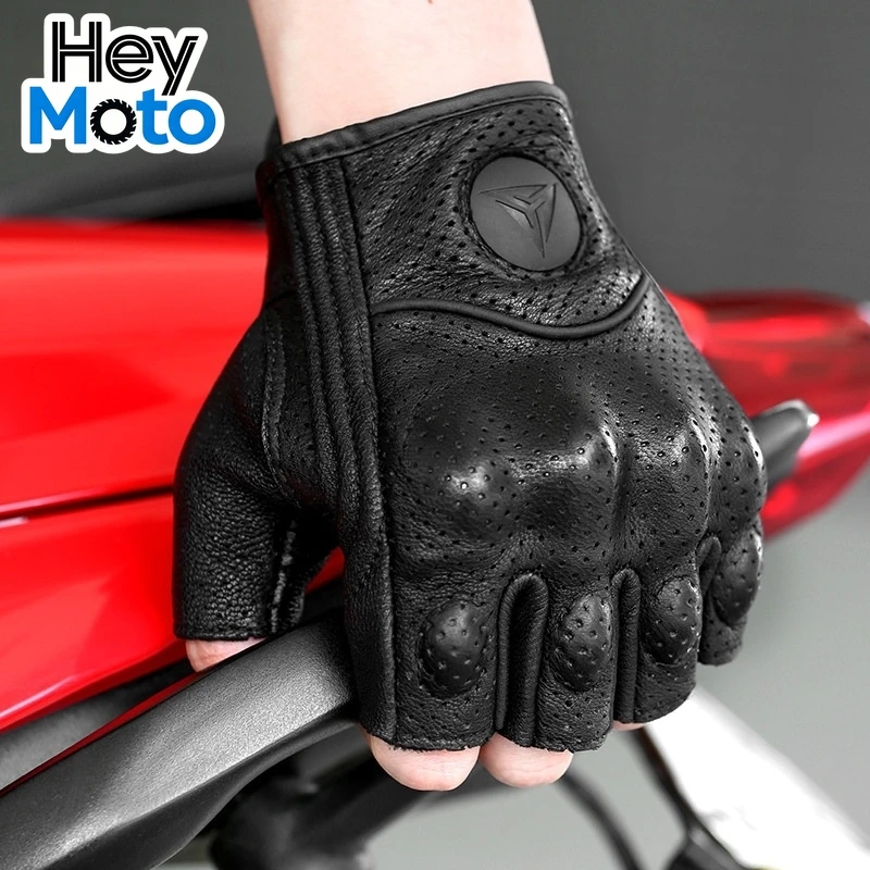 

Motorcycle Fingerless Gloves Comfortable Breathable Goatskin Leather Half Finger Gloves Motocross Gant Moto Guantes Moto Verano