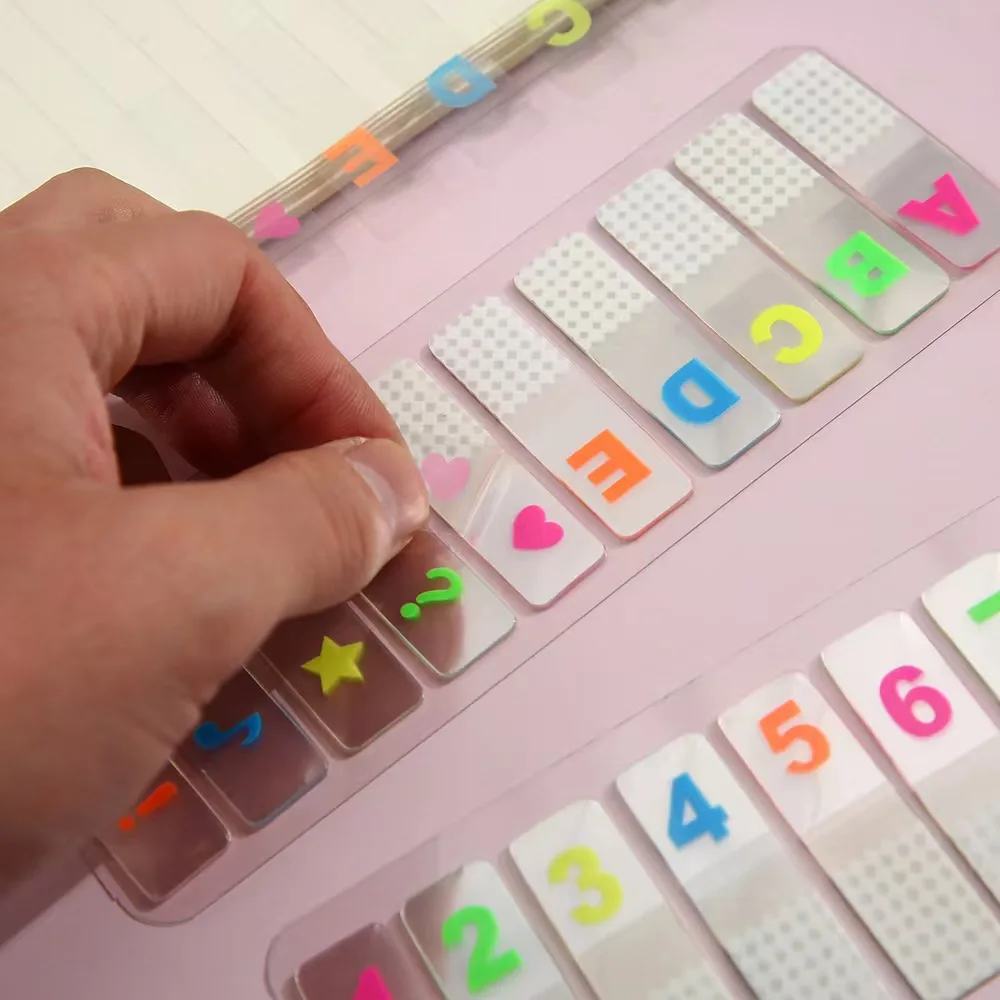 Picture 5: Colorful Letter Number Sticky Index Tabs, Clear Self-Adhesive Page Markers, Cute Sticky Notes for Book Classification & Study