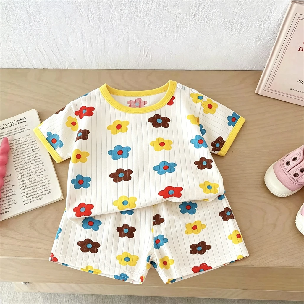 Small Child Summer Underwear 2Piece Set Cartoon TShirt+Shorts Fashion Casual Tops Loose Shorts Boys And Girls Cute Tracksuits