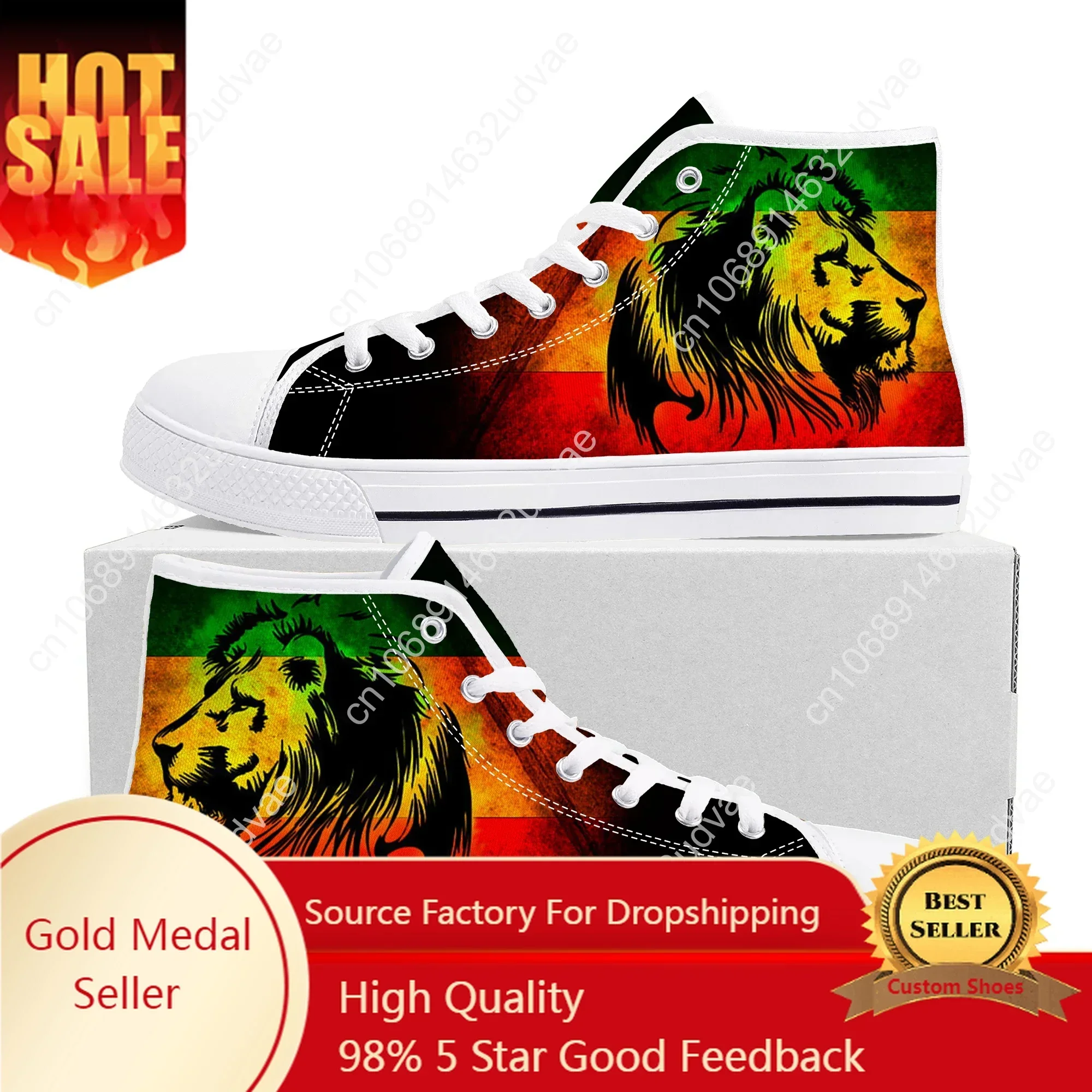 Reggae Rastafarian Rasta Rastafari Lion Of Judah High Top Sneakers Mens Womens Canvas Sneaker Casual Shoes Custom Shoe