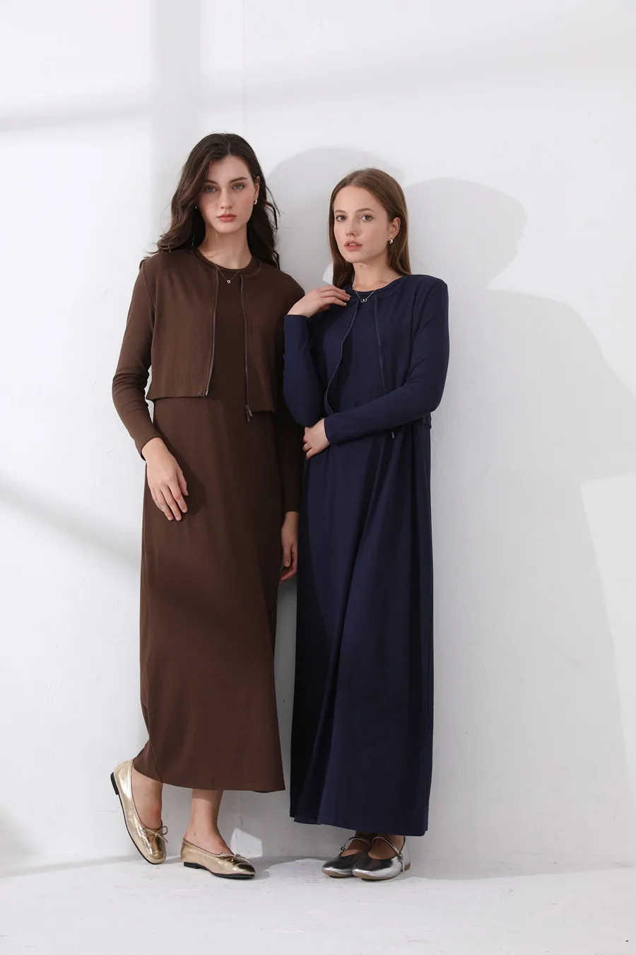 AS woman clothes zipper cardigan and Ankle Maxi Length long dress nature fiber brand ribbing fabric clothing