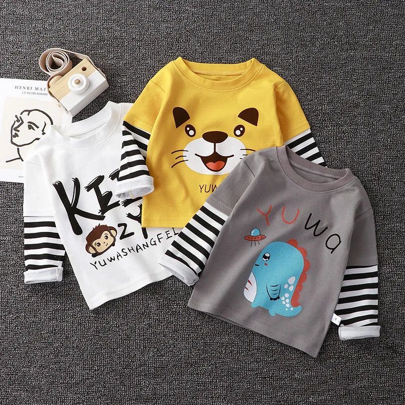 Spring and Autumn Children\'s T-Shirt Boys Girls Long-Sleeved Tops 0-5 Years Old Cartoon Bottoming Shirt Baby Children\'s Clothing