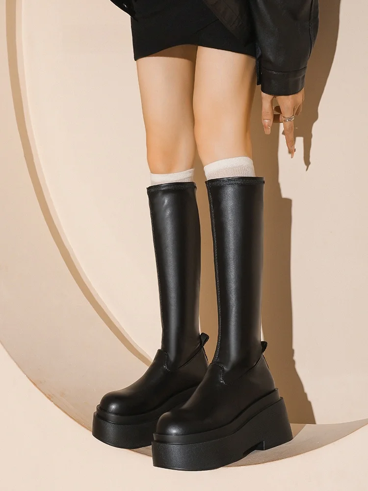 

Faionable Thi Bot Over-Knee High Boots Women's Small Size Long Boots Elastic Slim Fit High Boots Korean Sle round Toe