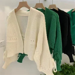 Manica lunga Primavera Inverno Vestiti Elegante Chic Scollo a V Fasciatura Maglioni Donna Solid Cardigan lavorato a maglia Mujer JAPNA Outwear Top