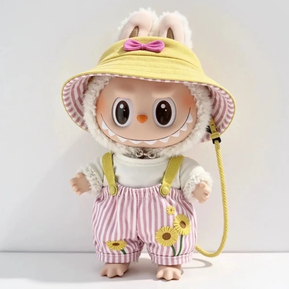 

17cm Doll Clothes Standing Pendant Labubu Doll Replacement Set Cute Rainbow Top Plus Pink Hat Suitable for Labubu Clothing Set