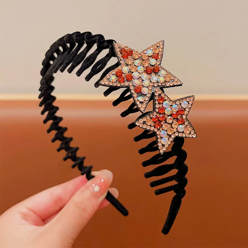 Flockiger Strass-Fünfzackiger Stern-Haarreif für Frauen Elegantes Haarband Modisches Mädchen-Gesichtswasch-Haarband Haaraccessoires – Detail 10