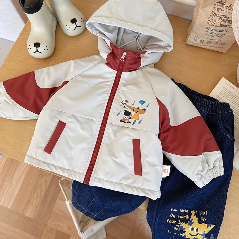

2025 Winter Teenager 2-6Y Boys Jacket Thick Warm Hooded Windproof Toddler Boys Outerwear Coat Cartoon Printed Kids Baby Boy Coat