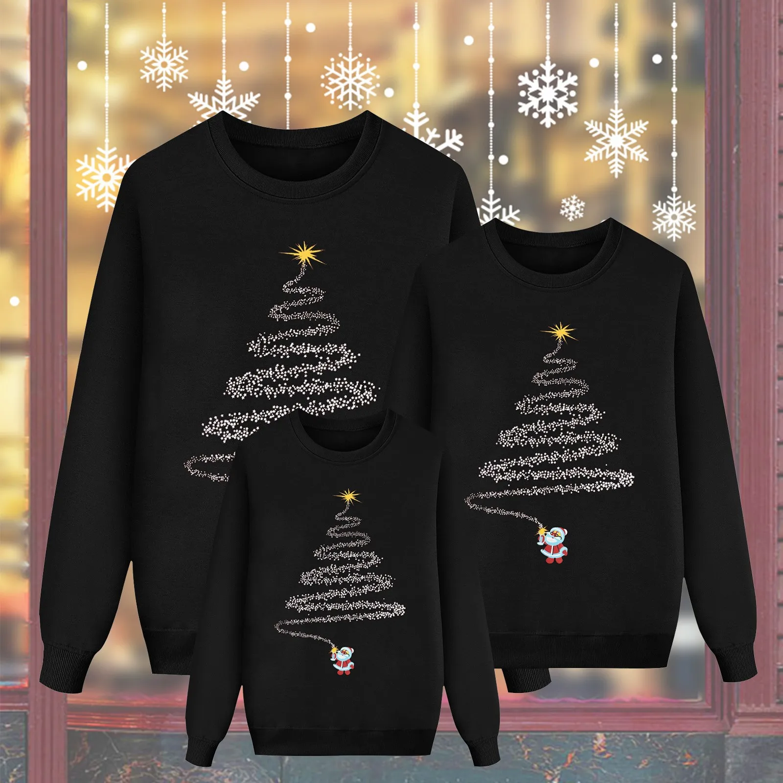 Firework Print Christmas Style Sweatshirts Family Look Matching Outfits 2024 Autumn Winter Father Mother Child Christmas Jersey