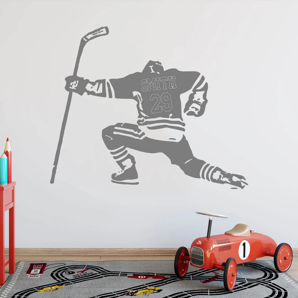 Large Custom Name Ice Hockey Wall Decal Playroom Kids Room Personalized Name Hockey Sport Wall Sticker Bedroom Vinyl Hom Decor