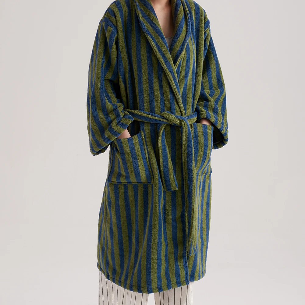 Plaid And Vertical Stripes Custom Bathrobe Cotton Printed, Multi-Style Soft Combed Long Pile Bathrobes Cotton