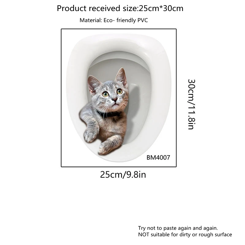 3D Cat Toilet Stickers Grey Tabby Cat Stickers for Toilet bowl,Decal  Peel & Stick Cat Wall Decals for Bathroom Washroom Decor