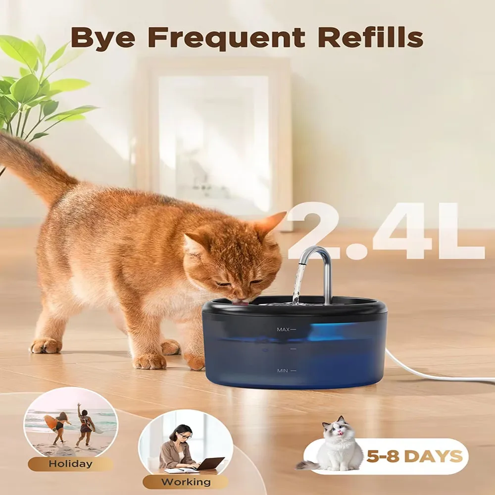 Modern Portable Indoor/Outdoor Smart Charge Automatic Plastic Cat Dog Water Fountain 2.4L Quiet Black Small/Medium Animal Use