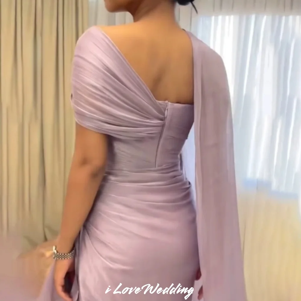 Robe de bal violette en Satin plissé, asymétrique épaule dénudée, style sirène, dos ouvert, fermeture éclair, robe de soirée de mariage, Slim, minimaliste, personnalisée, 2025