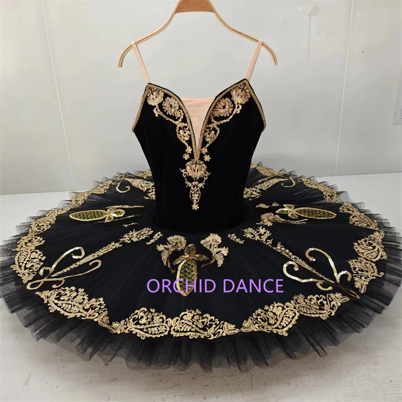 

Professional High Quality 12 Layers Custom Size Kids Girls Women Adult Performance Wear Gold Black Ballet Tutu Costumes