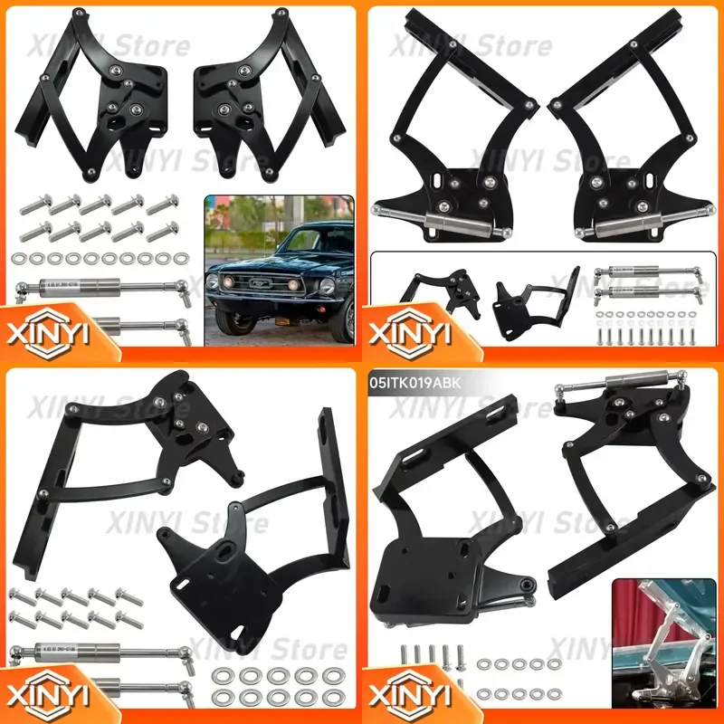 CNC Aluminum Billet Hood Hinge Kit Pair Left Right Side for Ford Mustang 1967-1969 Black 3.3L 4.1L 4.7L 5.0L 5.8L 6.4L 7.0L