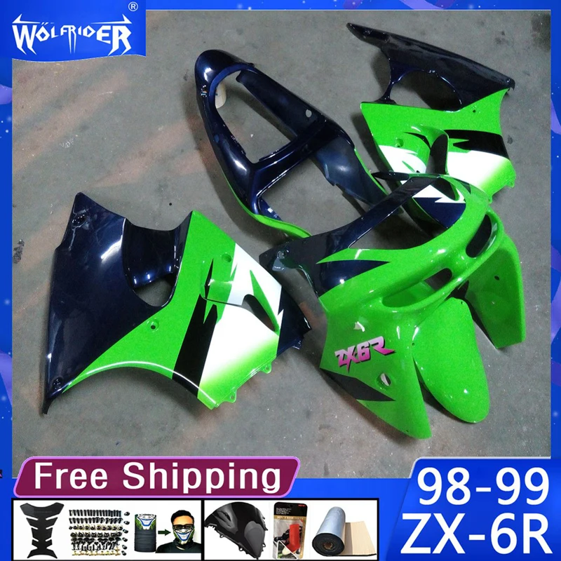 

Motorcycle cowl ABS plastic fairings for ZX-6R 1998-1999 ZX6R 98 99 Motorbike green White fairing Manufacturer Customize cover