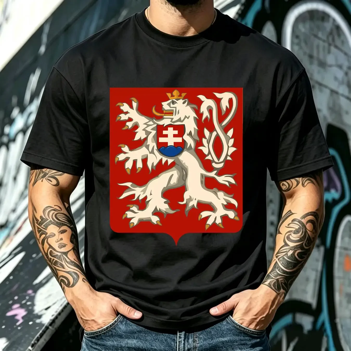 washed T Shirt Coat of arms Slovakia Three Peaks All Sizes vintage Washed homme streetwear Stretched Breathable