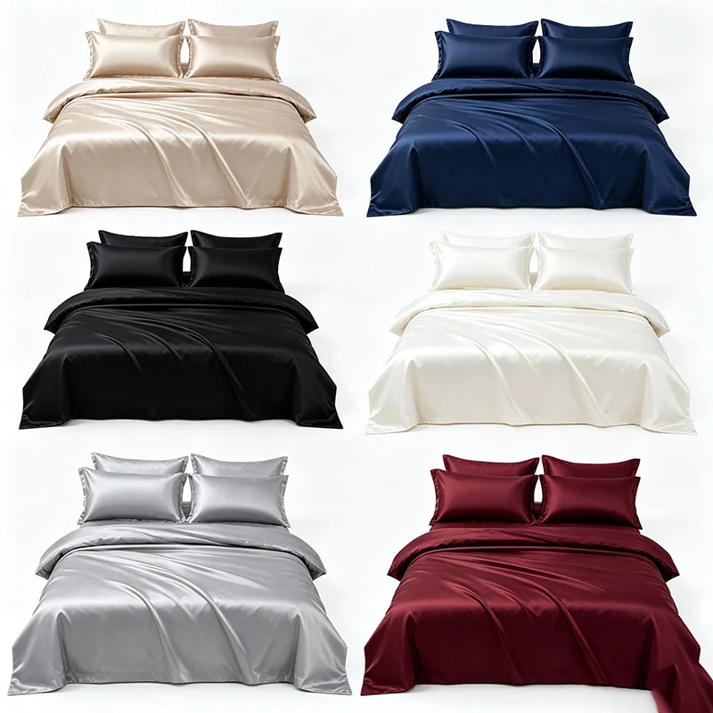 4PCS High End Queen Duvet Cover Set Silky Soft Cozy King Size Bedding  Luxury Polyester Satin Smooth Single Double Bedding Sets