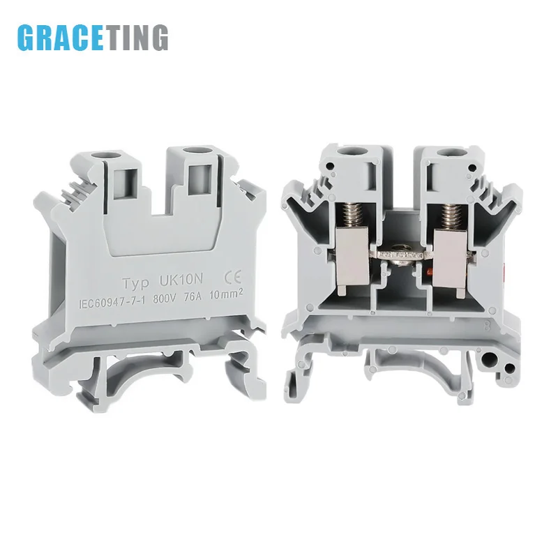 1 Box UK2.5B/3N/5N/6N/10N Terminal Block Screw Clamp Connector DIN Rail Universal Brass Wiring Voltage Terminal