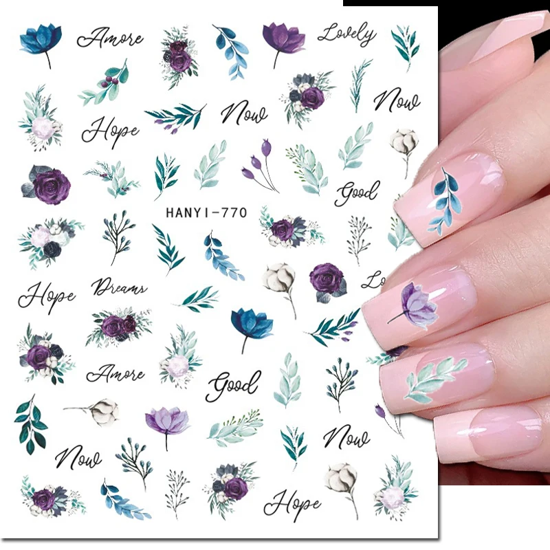 3d adesivos para nail art, flor rosa, cereja, folhas azuis, sliders adesivos, decoração para manicure