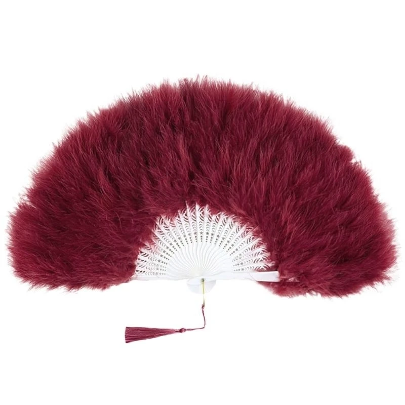 652F Elegant Feathered Fan Folding Design Hand Fan Perfect for Flapper Costumes Dances Performances and Themed Parties
