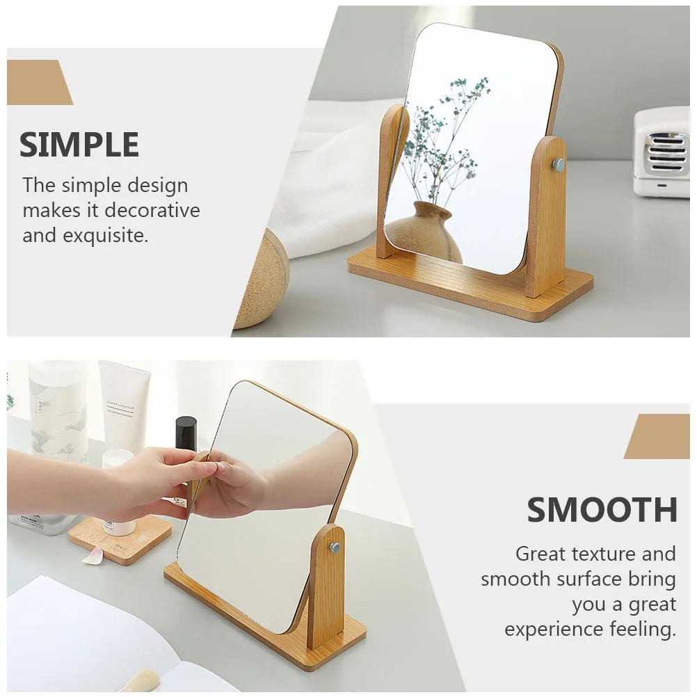 In hoek verstelbare houten roterende spiegel Klassiek ontwerp Mee-eter verwijderen Eyeliner-toepassing Gladde textuur Tafelbladspiegel