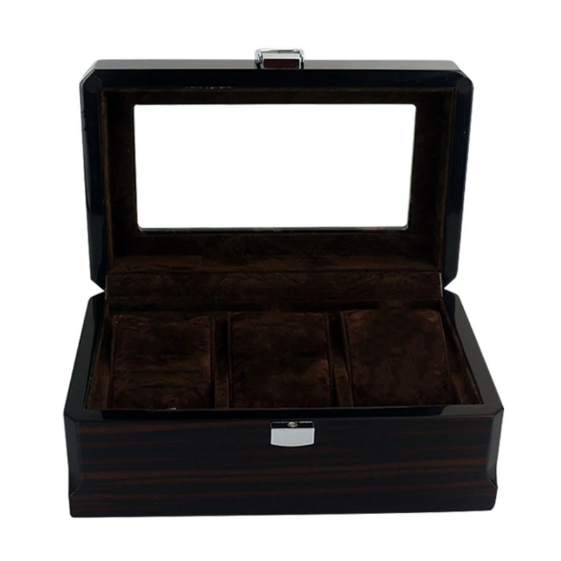 

Luxury 3 Slots Wooden Watch Display Case, Glass Topped Wooden Watch Display Case Watch Jewelry